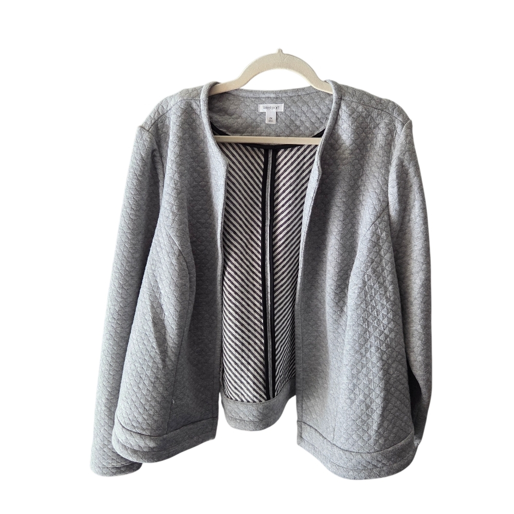 WestPort Gray Quilted Open Jacket Long Sleeve Round Neck Size 2X